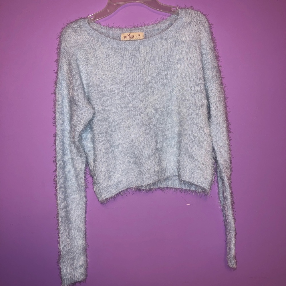 Baby Blue Fuzzy Hollister Cropped Sweater